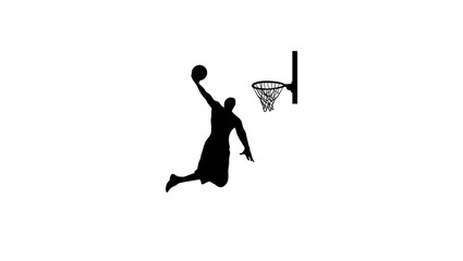 male basketball player slam dunk, black isolated silhouette © OMIA