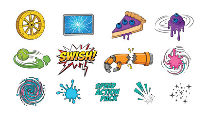 Fototapeta premium Speed Action Pack: Dynamic illustrations capture various actions, speed and impacts. A set of comic-style graphics designed to enhance motion and visual appeal. 