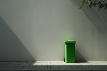 Green Recycling Bin in Minimal Urban Space, Sustainability Concept