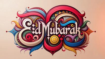 Vibrant Arabic calligraphy Eid Mubarak text colorful Islamic art design