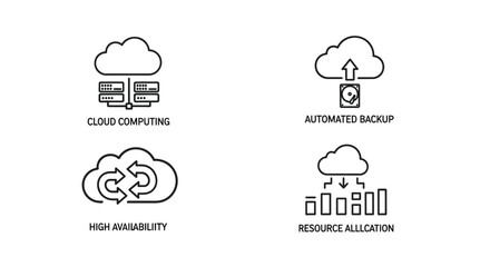 Cloud computing icons depicting server backup availability and allocation