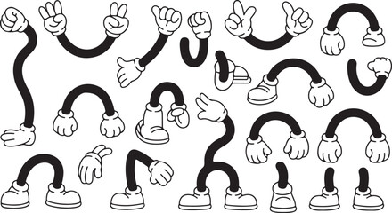 Obraz premium Humorous Cartoon Character Limb Set with Gloved Hands and Shoe Covered Feet