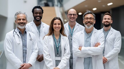 Fototapeta premium Portrait of a diverse team of doctors in a modern clinic