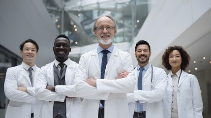 Fototapeta premium Portrait of a diverse team of doctors in a modern clinic