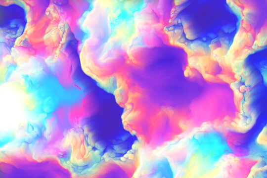 Fluids mixing, swirling abstract fantasy watercolor background. Digital render.