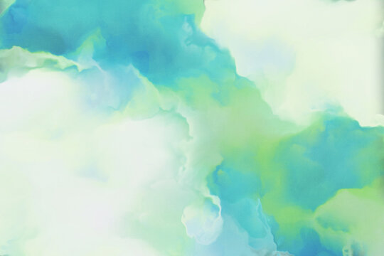 Green, blue watercolor grainy abstract background with copy space. Digital render.