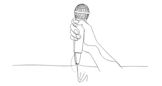Hand Holding Microphone Illustration &ndash; Music Performance, Singer Graphic, and Broadcasting Vector Sketch