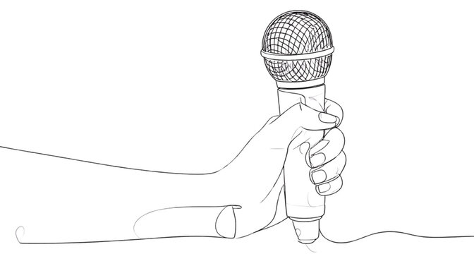 Hand Holding Microphone Illustration &ndash; Music Performance, Singer Graphic, and Broadcasting Vector Sketch