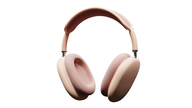 Trendy wireless headphones, side view. Stylish beige headphones, isolated on transparent background. 3D Render, PNG file