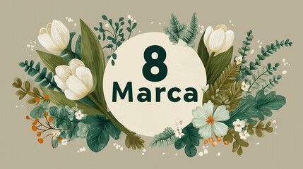 Naklejka premium 8 marca życzenia, kartka, dzień kobiet