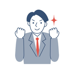 ガッツポーズをす男子学生の上半身