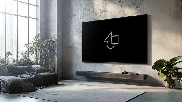 Home Interior TV Mockup 5 &ndash; Modern Living Room Television Screen Presentation, Realistic Smart TV Display, Interior Design Branding Showcase Template