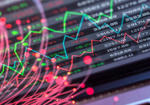 Stock market and AI technology with data visualization and fibre optics