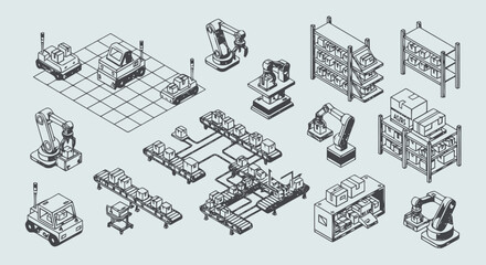 Obraz premium Industrial Machinery and Equipment Technical Drawings.