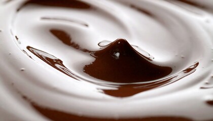 Flowing milk and dark chocolate swirl close up, glossy dessert texture background in studio lighting
