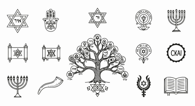 Jewish Cultural Symbols and Icons Set for Educational Materials