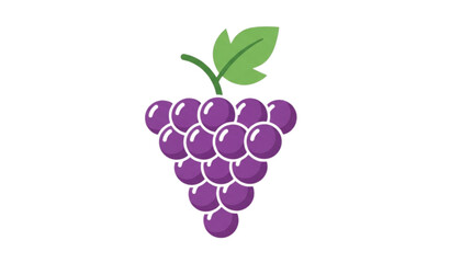 Flat grapes icon with leaf simple fruit vector illustration isolated on transparent background