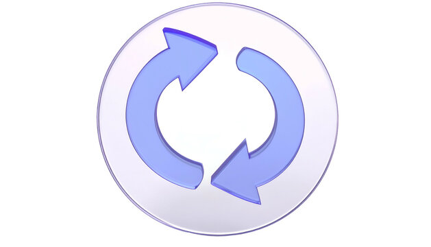 A simple, 3D rendered graphic depicting two curved arrows in a circular motion inside a round, white button