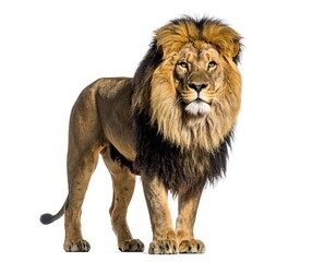 Fototapeta premium Regal male lion stands proudly, facing the viewer with a commanding presence