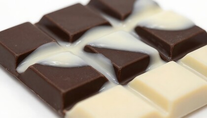 Milk chocolate bar with creamy white filling flowing out, sweet dessert confectionery concept