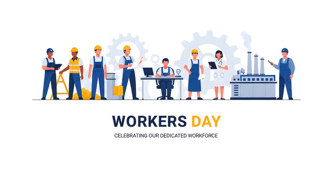 Diverse group of workers celebrating international workers day with various professions