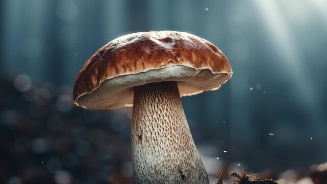 Close-up of solitary brown mushroom on earth