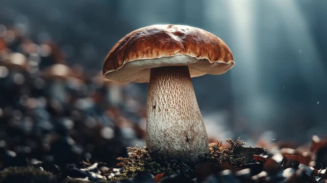 Close-up of solitary brown mushroom on earth