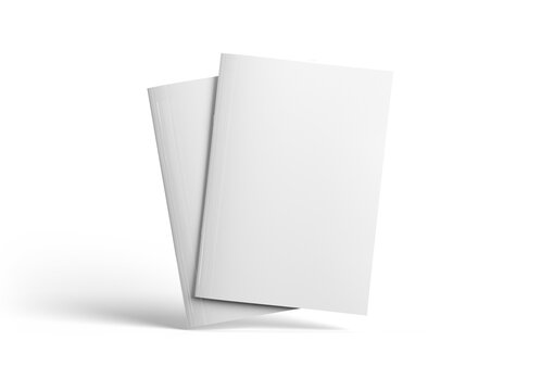 Two floating magazines cover isolated on transparent background. Cut out blank brochures mockup 3D rendering