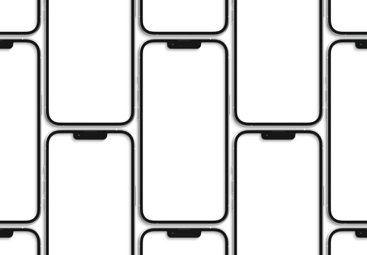 Multiple modern smartphones isolated on transparent background. Mobile phones silver color. 3d rendering