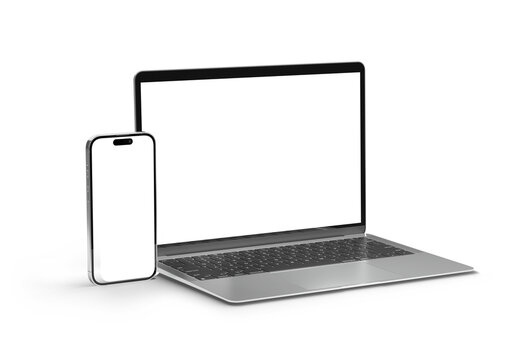 Mobile phone and laptop isolated on transparent background 3d rendering