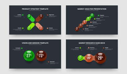 Financial Overview 4 5 2 3 Option Diagram Presentation Design Collection. Creative Growth Four Five Two Three Element Graph Slideshow Template Vector Illustration Set.