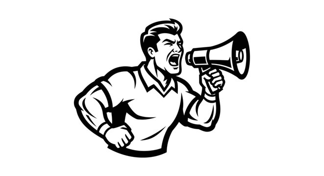 Man Shouting Through Megaphone Loudly.