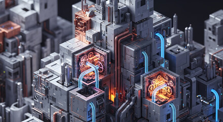 Fototapeta premium A futuristic cityscape with glowing energy cores and intricate architecture