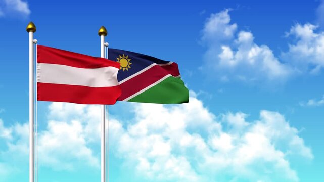 Waving flags of AUSTRIA and NAMIBIA on pole included with alpha