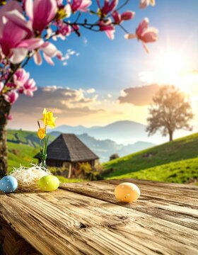 Table background of easter time and free space for your decoration 