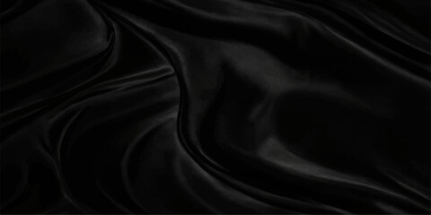 Fototapeta premium Elegant black satin fabric background with a smooth silk textile texture and shiny waves of luxury drapery for a soft fashion backdrop design
