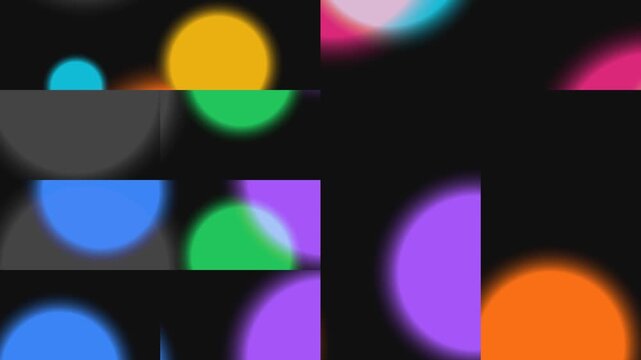 Abstract Colorful Shapes in Dim: An eye-catching and modern artistic composition featuring a medley of bright, soft-focused orbs and semi-circles set against a deep, muted backdrop.
