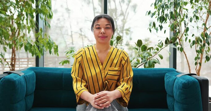 Beautiful woman wearing casual stylish clothes looking at camera nod her head looking at camera