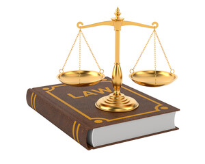 Obraz premium Book and scale on white background. Isolated 3D illustration