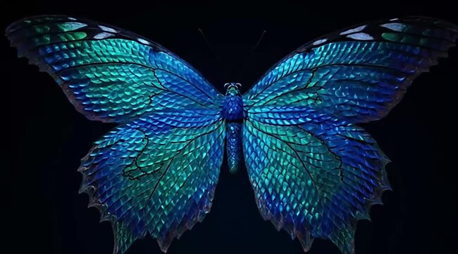 Macro View of Butterfly Wing Scales Revealing a Sapphire Emerald Map