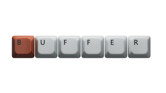 buffer.Computer keyboard keys spelling.Flat lay view from above on blue background with computer keyboard keys buttons.IT technology concept.Supports PNG files with transparent backgrounds.