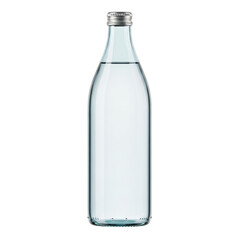 Clear glass bottle of water with silver cap isolated on transparent background