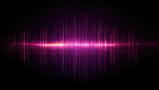 Digital pink/purple audio waveform with vertical bars on a black background