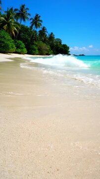 Tropical Beach with Gentle Waves and Palm Trees