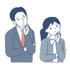 悩む若い女性と若い男性の上半身