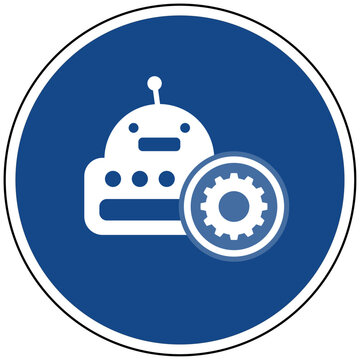 Roboter Bot Vektor Icon Symbol f&uuml;r Einstellungen KI K&uuml;nstliche Intelligenz Konfiguration blau rund