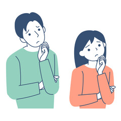 悩む若い女性と若い男性の上半身