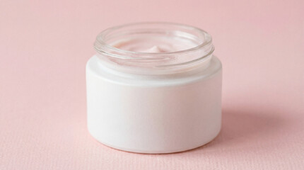 minimalistic jar with white cream on a pink background