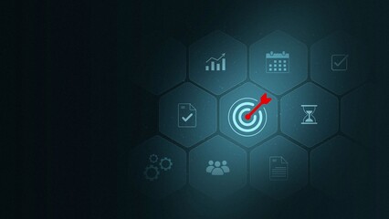 Obraz premium Goal setting and strategic focus using digital interface. business selecting target icon and strategy dashboard. strategic planning, performance tracking and 3d illustration