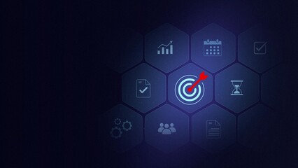 Goal setting and strategic focus using digital interface. business selecting target icon and strategy dashboard. strategic planning, performance tracking and 3d illustration